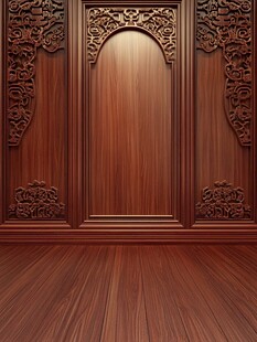 中式雕花实木墙面装饰