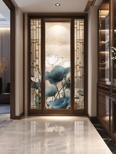 中式玄关处的精美荷花屏风