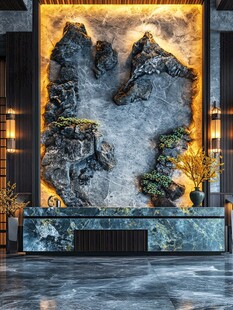 中式山水景观接待区背景墙