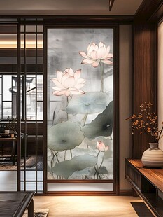 中式屏风上的唯美荷花图