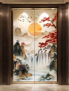 中式山水意境入户门装饰画