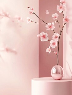 粉色花瓶中的烂漫樱花