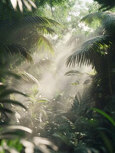阳光洒落的热带雨林景象