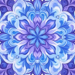 蓝紫色梦幻曼陀罗花纹图案