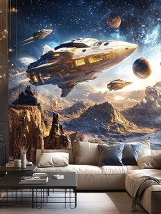 科幻宇宙风客厅壁画装饰