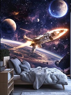 梦幻太空主题卧室墙绘