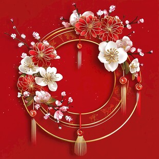 中式繁花金环喜庆装饰图