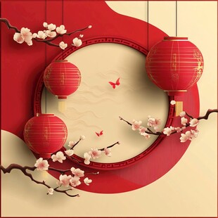 中式新春灯笼梅花装饰图