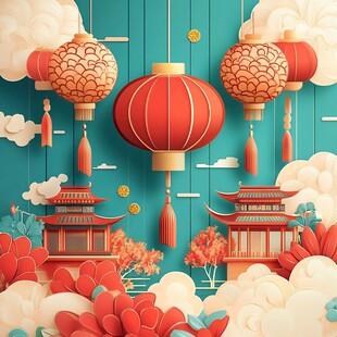 中式灯笼古建筑喜庆画面