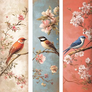 花鸟三联画 展现自然之美