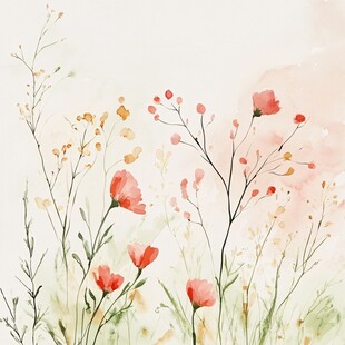 水彩绘就的烂漫野花景致