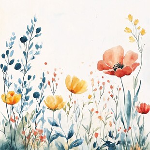 水彩绘就的烂漫花卉风景