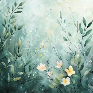 清新水彩风绿植花卉背景图