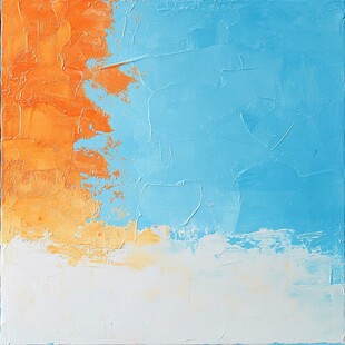 橙蓝撞色抽象艺术画作