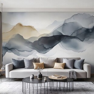 水墨山水风客厅沙发背景墙
