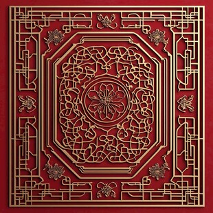 中式红底金色精美传统图案