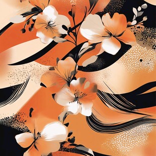 橙调花卉抽象艺术图案
