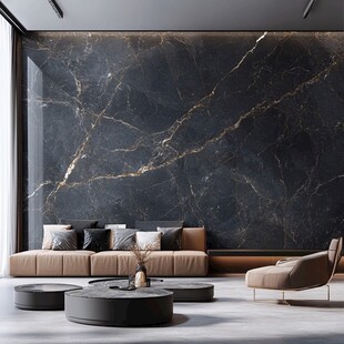 奢华黑大理石客厅室内设计