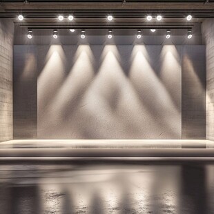 空旷展厅的灯光艺术场景