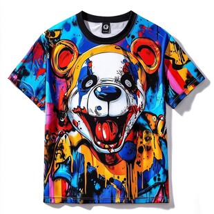 潮流涂鸦小熊印花T恤