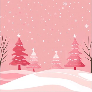 粉色雪景中的梦幻圣诞树