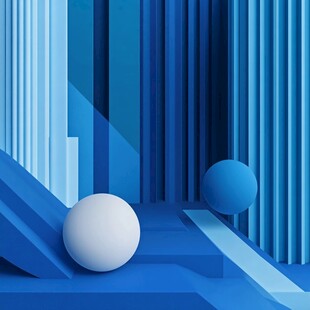 蓝色几何空间中的球体