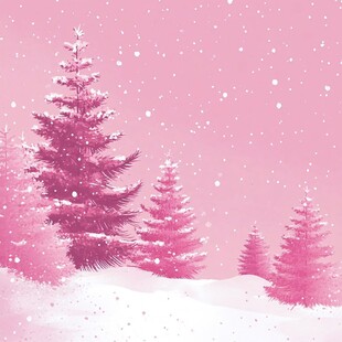 粉色梦幻雪景中的圣诞树