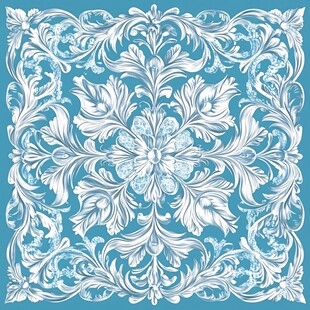 蓝底白色复古花纹图案