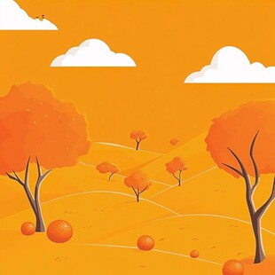 秋日橙黄田野风景插画