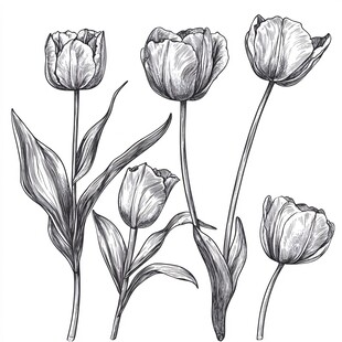 手绘郁金香花卉线稿图