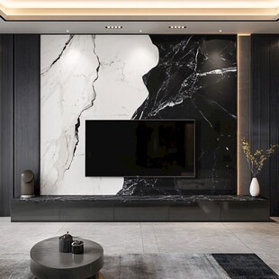 现代简约黑白大理石电视墙