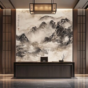 中式山水风前台装饰空间