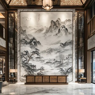 中式大厅水墨山水壁画景观