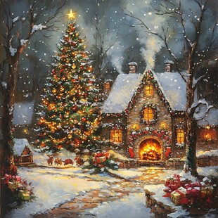 雪夜中的温馨圣诞小屋