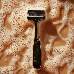 剃须泡沫上的精致剃须刀
