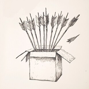 箭满纸箱的手绘素描图