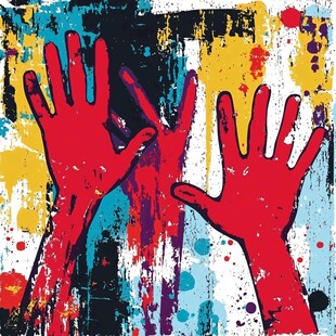 涂鸦风格的红色双手图案