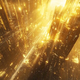 未来都市金色光影奇观
