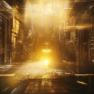未来科技空间的金色光影