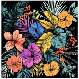 热带花卉植物插画图案