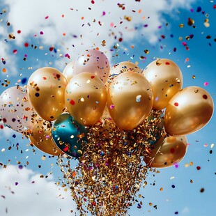 金色气球缤纷彩屑庆时刻