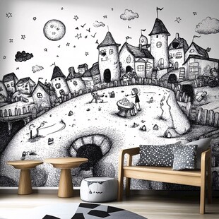 梦幻城堡儿童房壁画背景