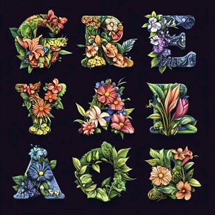 花卉装饰字母艺术图案