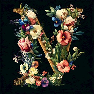 花卉装饰的字母V图案