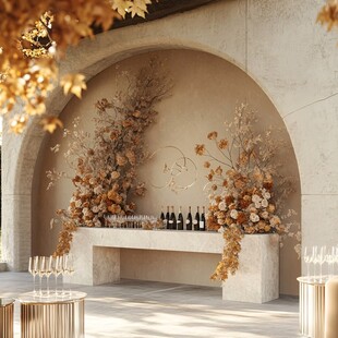 秋日浪漫花卉装饰吧台