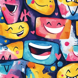 多彩笑脸图案 活泼艺术风