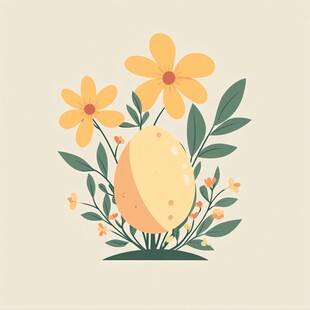 复活节彩蛋与花卉插画