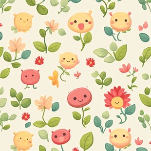 可爱卡通花卉小鸡图案背景