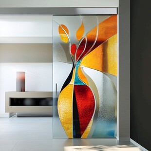 艺术花瓶玻璃门装饰画