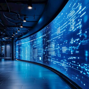 科技感十足的数字信息展示墙